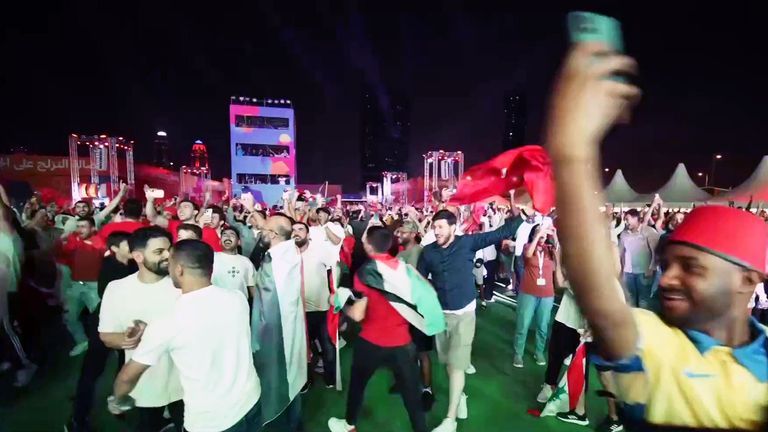 Morocco fans celebrate in the World Cup
