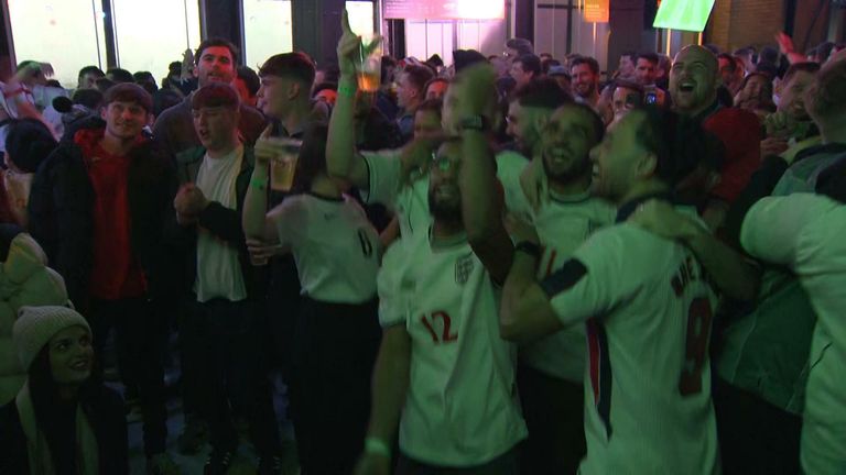 England fans celebrate 3-0 against Senegal
