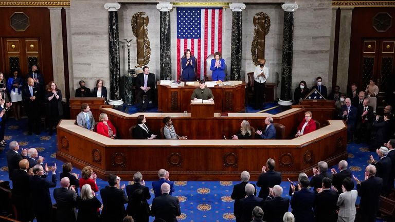 Ukrainian President Volodymyr Zelenskyy addresses a joint meeting of Congress at the Capitol in Washington, Wednesday, Dec. 21, 2022. (AP Photo/Jacquelyn Martin