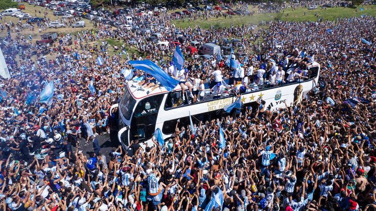 The Argentina bus parade snaked slowly through the nation&#39;s capital for much of the day...