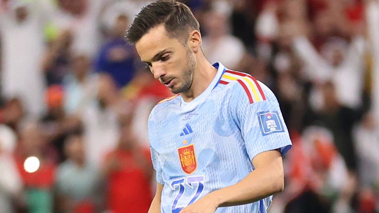 Pablo Sarabia reacts after seeing his penalty cannon off the post