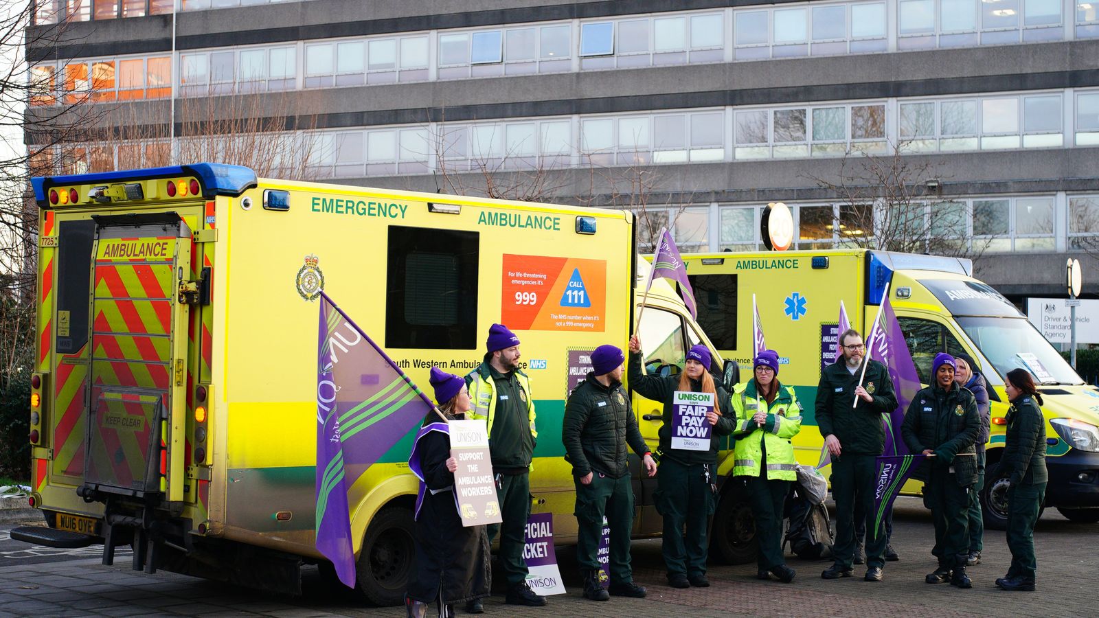 Thousands of ambulance and Environment Agency workers to strike in February over pay