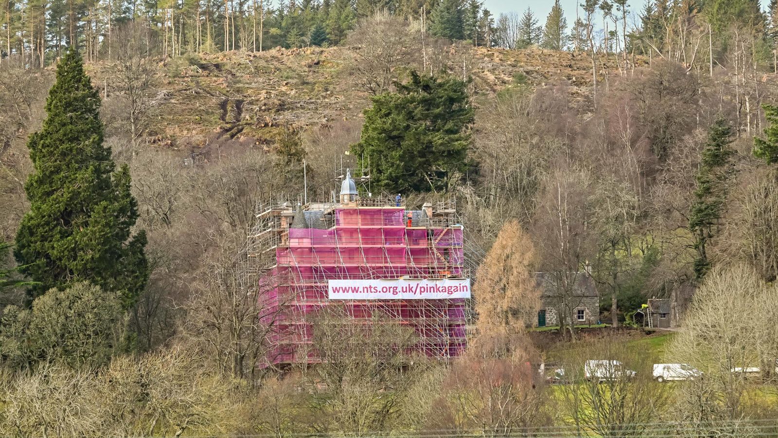 Scottish castle with Disney connections covered in pink for major restoration