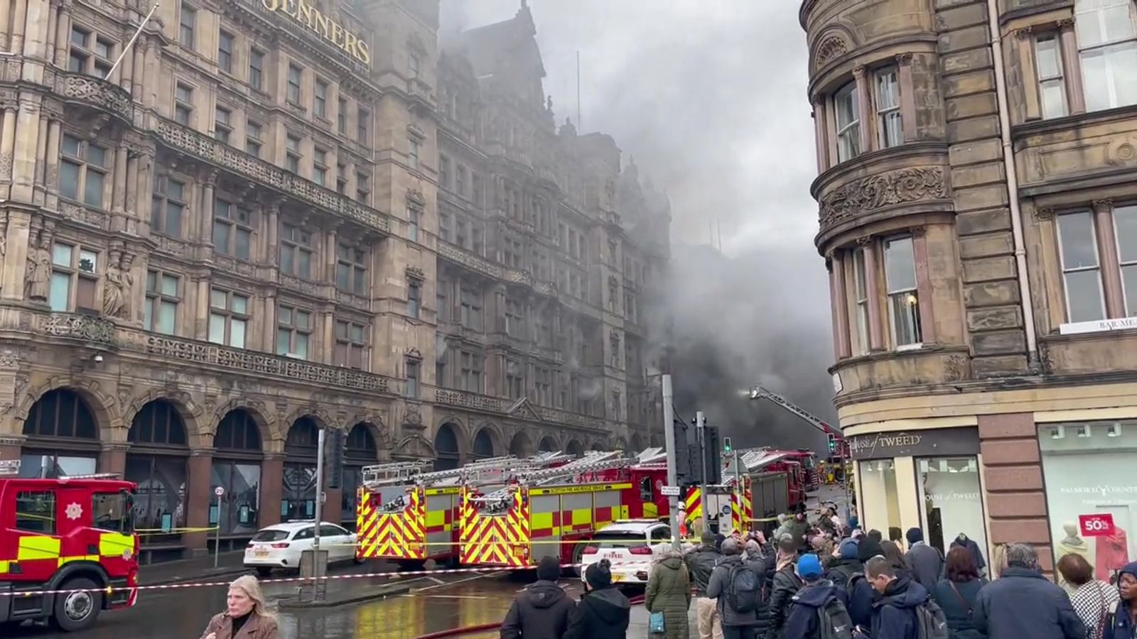 Cause of Jenners fire in Edinburgh still 'unknown' - with emergency crews remaining at scene and firefighter in 'critical condition'