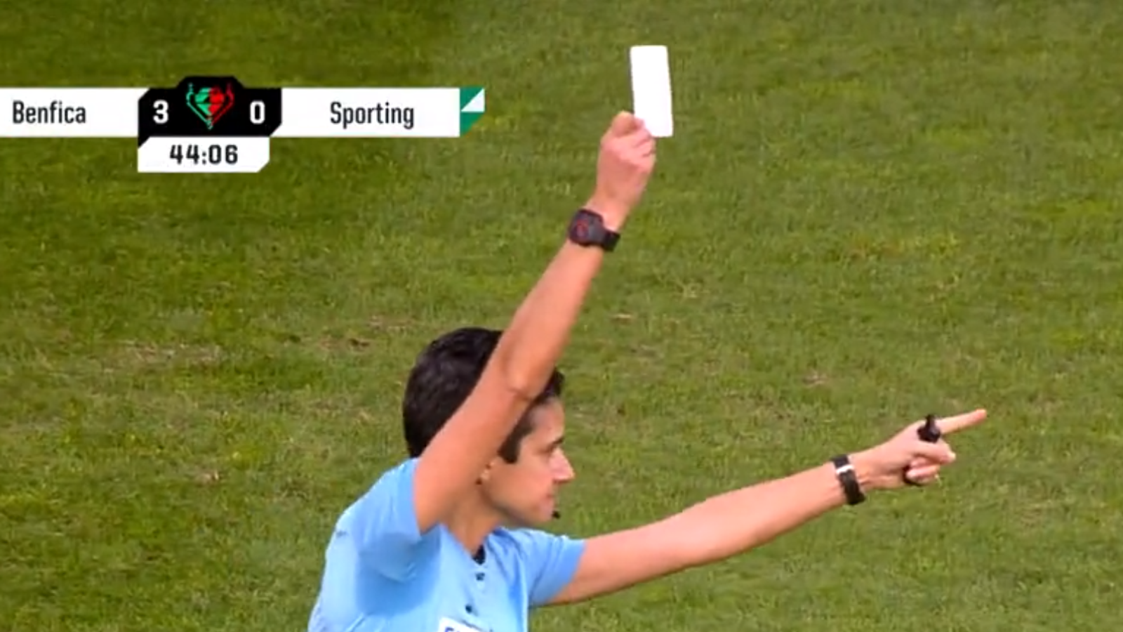 Moment referee brandishes white card for first time ever in football match
