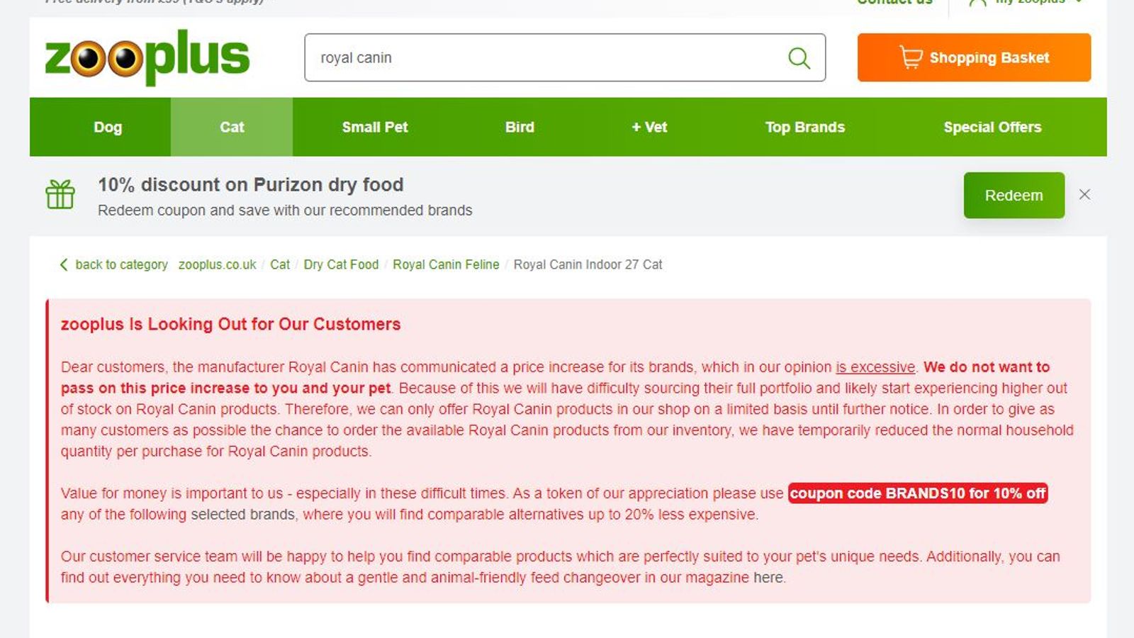 Pet food retailer Zooplus hits out at Royal Canin's 'excessive' price