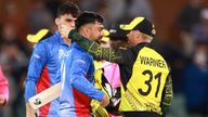 Australia&#39;s David Warner, right, embraces Afghanistan&#39;s Rashid Khan following their T20 World Cup cricket match in November. Pic: AP
