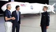 Business Secretary Grant Shapps as they view the LauncherOne at the Spaceport at Newquay. Pic: Twitter