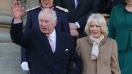 Charles and Camilla greet crowds outside Bolton Town Hall earlier today. Pic: PA