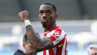 Brentford&#39;s Ivan Toney celebrates in front of the away fans at the final whistle following the Premier League match at Etihad Stadium, Manchester. Picture date: Saturday November 12,