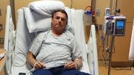 Jair Bolsonaro posted a photo of himself on Twitter showing him in a hospital bed. Pic: Jair Bolsonaro/Twitter