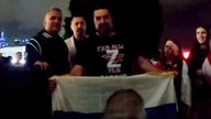 Srdjan Djokovic (left) was filmed with supporters of Russia president Vladimir Putin on Wednesday night
Pic:Aussie Cossack