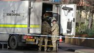 A bomb disposal unit at St James&#39;s Hospital, Leeds, where patients and staff were evacuated from some parts of the building following the discovery of a suspicious package outside the Gledhow Wing, which houses the majority of its maternity services including the delivery suite. A 27-year-old man from Leeds has been arrested in connection with the matter. Picture date: Friday January 20, 2023.