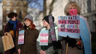 Transgender rights supporters protest in favour of Scottish gender reform bill outside Downing Street 