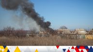 A house burns after a Russian military strike near the city of Vuhledar
