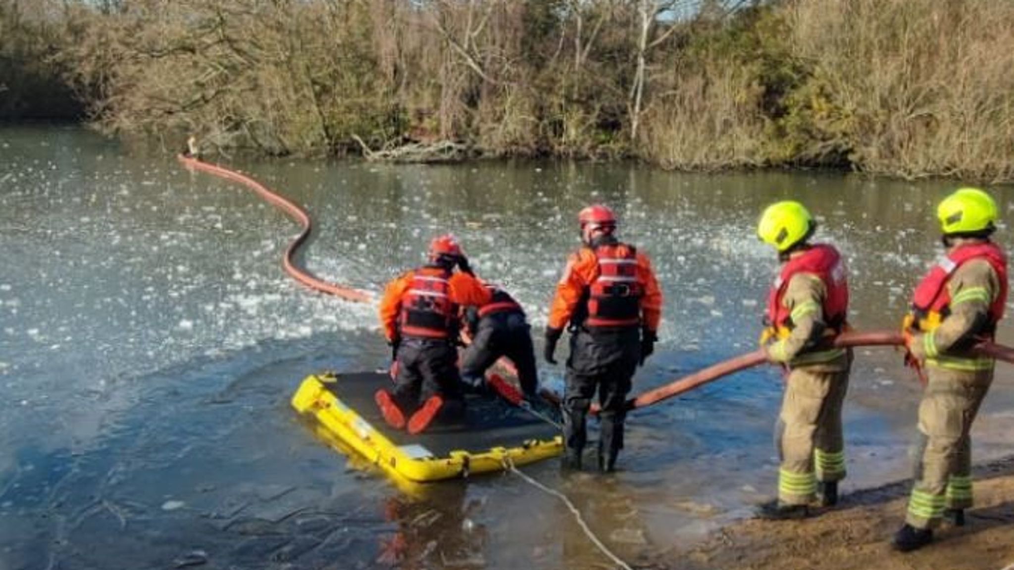 UK weather Warnings after teenager and dog rescued from icy pond as