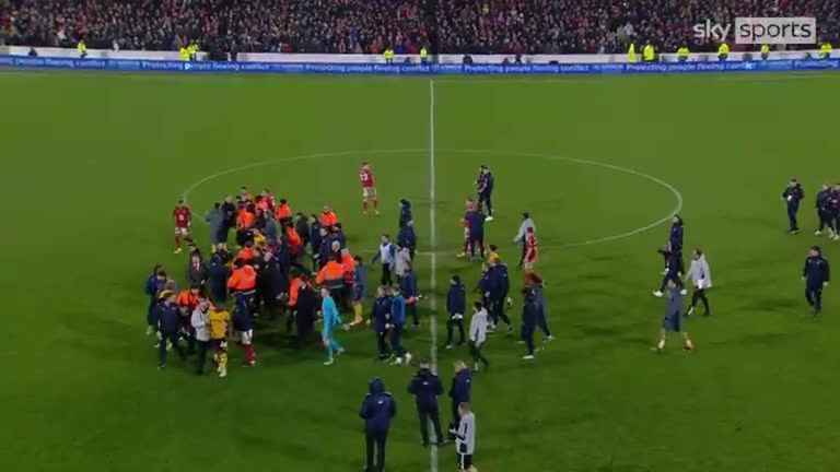 Dramatic penalty shootout ends in mass brawl between Nottingham Forest and Wolves
