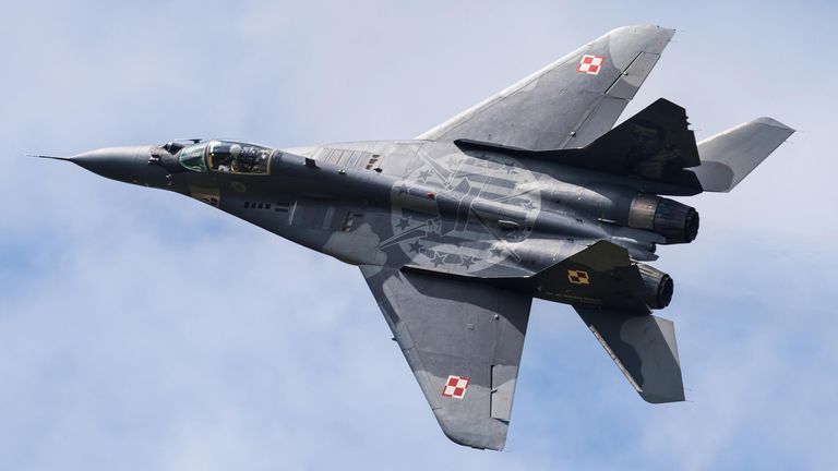 A Mikoyan MiG-29 Fulcrum multi-role fighter jet of the Polish Air Force.