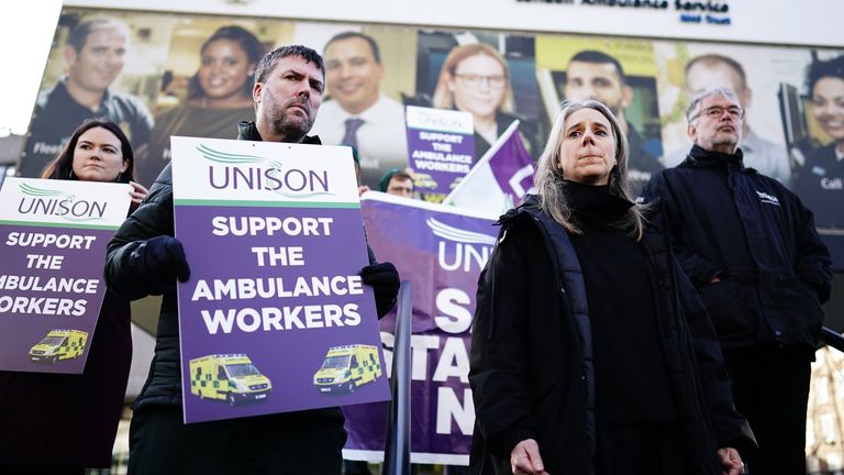 Ambulance workers on the picket line in London earlier this month