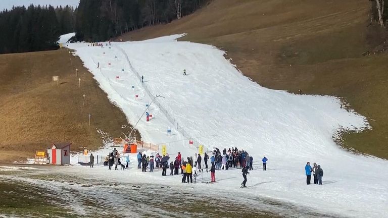 Skiers in Austria&#39;s resort of Filzmoos were resigned to drifting down a single slope on Thursday, as record temperatures melted most of the region&#39;s snow.