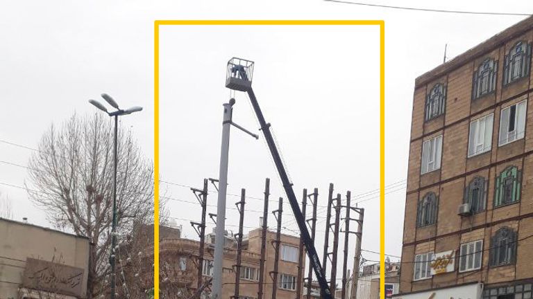 Cameras are installed in the city of Javanrud ahead of the large protests at the weekend. Pic: Kurdpa