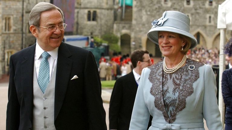 Constantine and his wife Princess Anne-Marie attending Charles and Camilla&#39;s wedding in Windsor in 2005