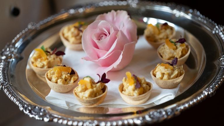 Coronation chicken vol-au-vents during a reception to celebrate the Platinum Jubilee