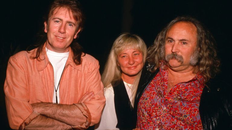 **FILE PHOTO** David Crosby has passed away.  David Crosby with Graham Nash and Jan Dance circa 1980s Credit: Ralph Dominguez/MediaPunch/IPX