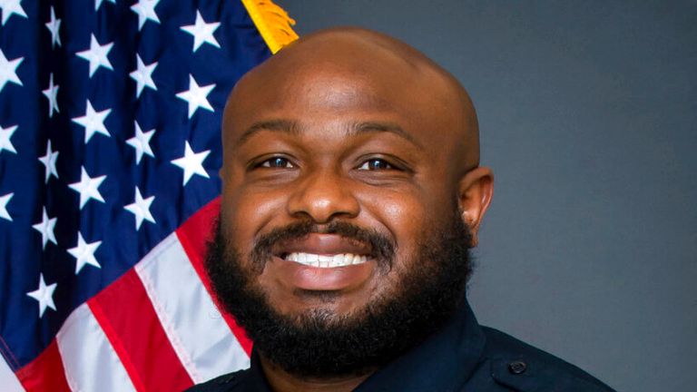 This image provided by the Memphis Police Department shows Officer Desmond Mills Jr. The city of Memphis was on edge over the possible release of video footage of the violent arrest of a black man, leading to three separate law enforcement investigations and the firing of five officers after he died in hospital.  Relatives of Tire Nichols are scheduled to meet with city officials on Monday, Jan. 1.  January 23, 2023 Watch his January 23 video clip.  Seven people were arrested.  (AP Memphis Police Department)