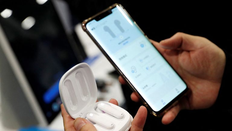 The WT2 Edge Translation Headphones, the first bidirectional simultaneous translation headsets, are on display at the CES Unveiled press event at CES 2023, the annual consumer electronics trade show held on January 3, 2023 in Las Vegas, Nevada, USA.  REUTERS/Steve Marcus r