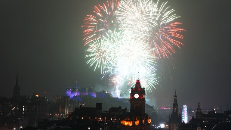 Fireworks explode over Edinburgh Castle during the street party for Hogmanay New Year celebrations in Edinburgh. Picture date: Sunday January 1, 2023.