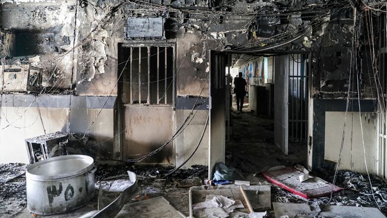 The aftermath of a fire at Evin prison last October. Pic: AP