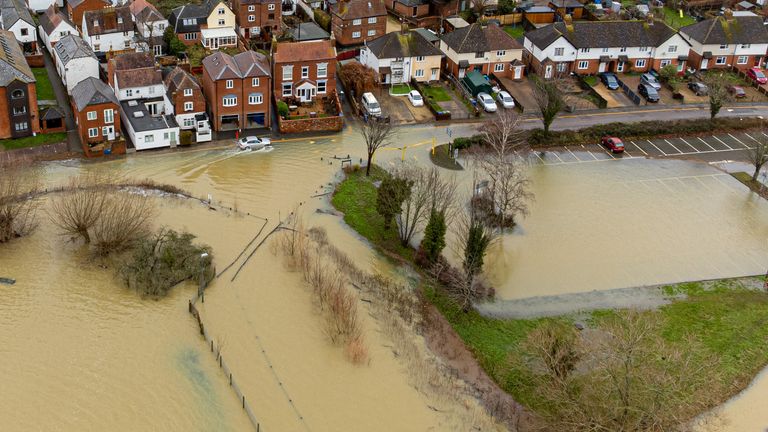 Flooding around Tewkesbury, in Gloucestershire. 