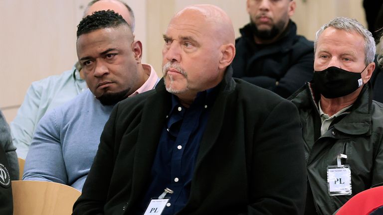 Prosecutors are seeking a 13-year sentence for German national Frank Hanebuth on charges that include running a criminal organization, money laundering and illegal possession of firearms. He is being tried alongside 46 collaborators from Luxembourg, Turkey and the United Kingdom, the most senior of whom face up to 24 years in jail. (Zipi Aragon, Pool photo via AP)