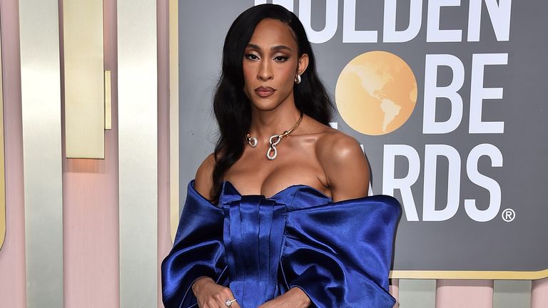 Michaela Jae Rodriguez arrives at the 80th annual Golden Globe Awards at the Beverly Hilton Hotel on Tuesday, Jan. 10, 2023, in Beverly Hills, Calif. (Photo by Jordan Strauss/Invision/AP)