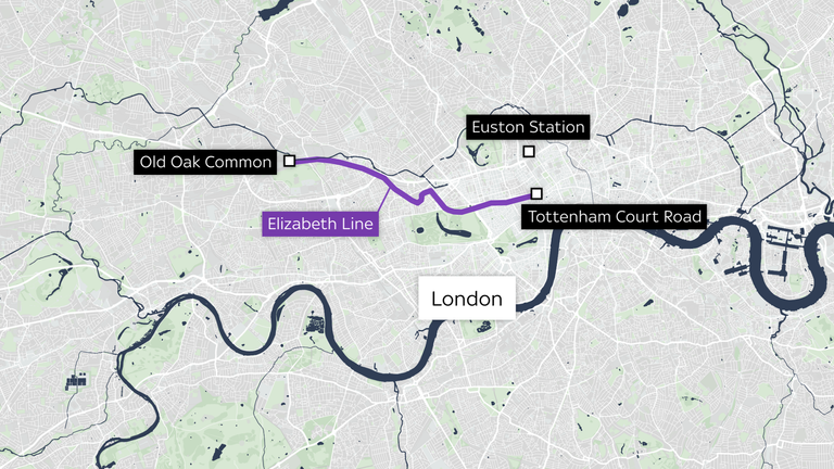 Map shows journey from Old Oak Common to central London