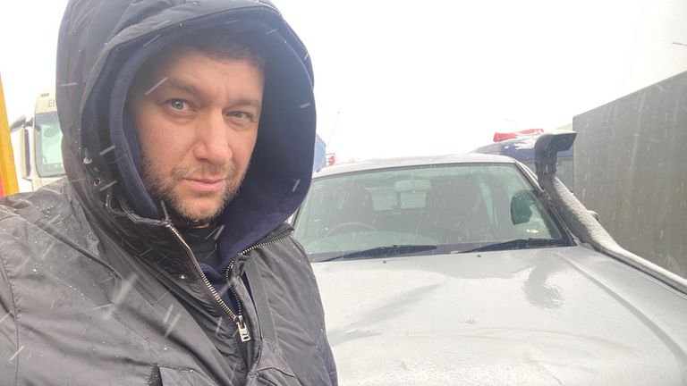 Ukraine War Diarist, Ilyas Verdiev, at the Polish border transporting cars for the Ukrainian military
