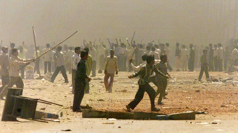 Indian Hindus riot in Ahmedabad, the main city in the western Indian state of Gujarat, on March 1, 2002