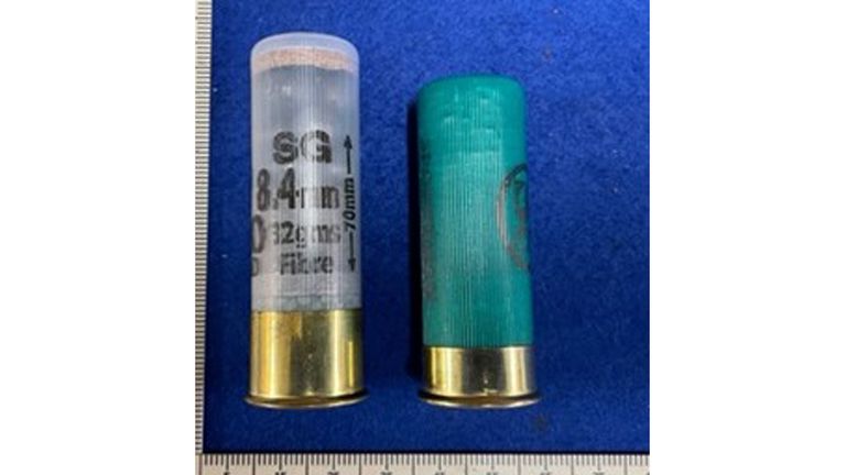 Undated handout photo issued by Plymouth HM Coroner of a photo of two styles of cartridges both seized from the home of Jake Davison featuring a 12-gauge OOB &#39;buckshot&#39; Cartridge on the left and a 12 gauge &#39;trap&#39; cartridge on the right. The OOB cartridge on the left, was the ammunition used in all of the Keyham shootings shown in the inquest into the deaths of five people shot dead by Jake Davison. Issue date: Thursday January 19, 2023.