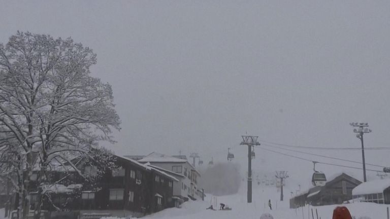 Whiteout conditions at Otari Village in Japan