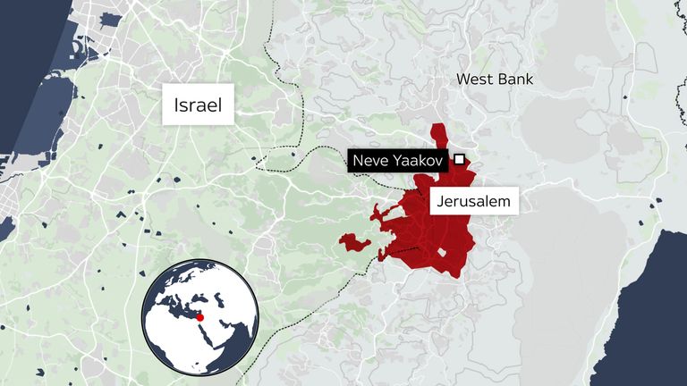 Vurulmanın gerçekleştiği Neve Yaakov'un haritası