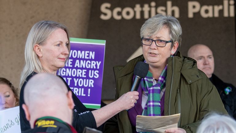 Joanna Cherry speaks at the For Women Scotland and the Scottish Feminist Network demonstration outside the Scottish Parliament in Edinburgh ahead of the vote on the Gender Recognition Reform (Scotland) Bill.  Photo date: Wednesday December 21, 2022.