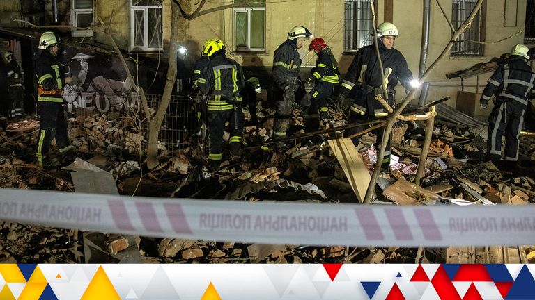 Rescuers work at the site where an apartment building was heavily damaged by a Russian missile strike, amid Russia&#39;s attack on Ukraine, in Kharkiv, Ukraine January 30, 2023. REUTERS/Yevhen Titov