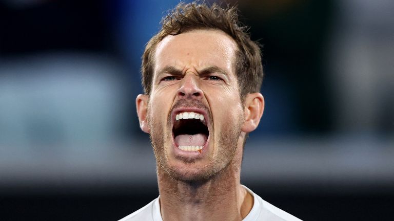  Andy Murray celebrates after winning his second round match against Australia&#39;s Thanasi Kokkinakis  
