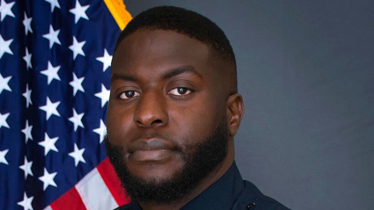 This image provided by the Memphis Police Department shows Officer Emmitt Martin III. The city of Memphis was on edge over the possible release of video footage of the violent arrest of a black man, leading to three separate law enforcement investigations and the firing of five officers after he died in hospital.  Relatives of Tire Nichols are scheduled to meet with city officials on Monday, Jan. 1.  January 23, 2023 Watch his January 23 video clip.  Seven people were arrested.  (AP Memphis Police Department)