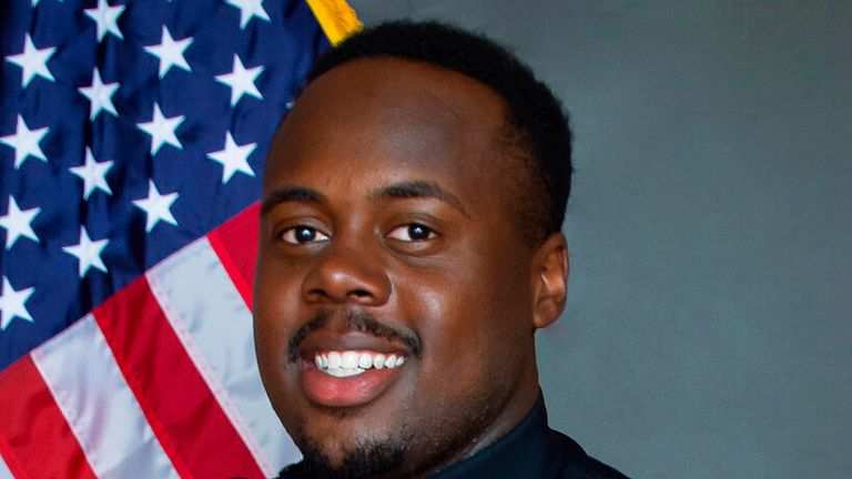 This image provided by the Memphis Police Department shows officer Tadarrius Bean. Memphis is city on edge ahead of the possible release of video footage of a Black man...s violent arrest that has led to three separate law enforcement investigations and the firings of five police officers after he died in a hospital. Relatives of Tyre Nichols are scheduled to meet with city officials Monday, Jan. 23, 2023 to view video footage of his Jan. 7 arrest. (Memphis Police Department via AP)