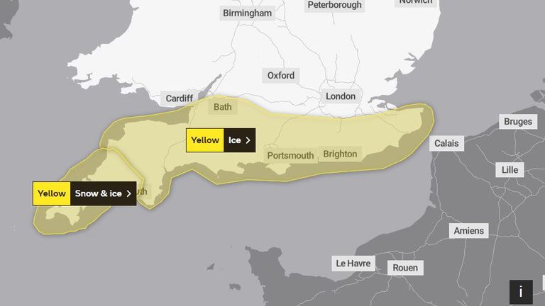 A Met Office warning for southern England on Tuesday