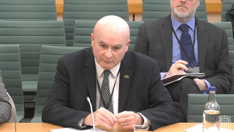 RMT General Secretary Mick Lynch, appearing before the Transport Select Committee in the House of Commons, London, to answer questions on the rail strikes. Picture date: Wednesday January 11, 2023.
