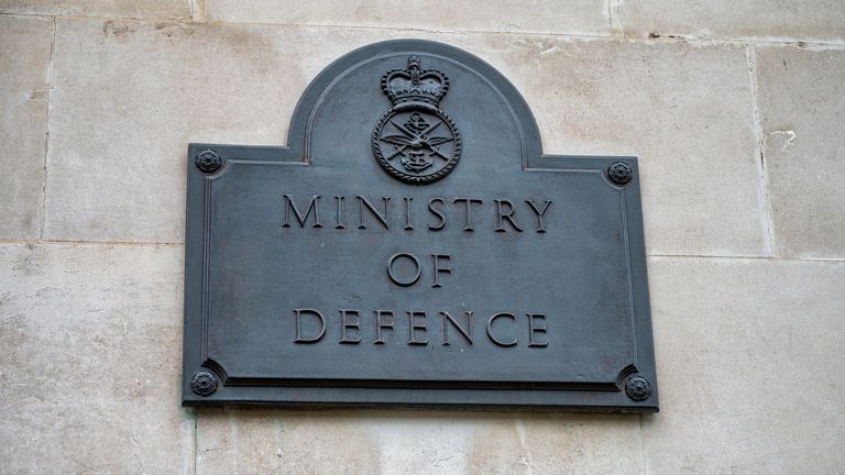London, UK - May 3, 2022: Sign for the Ministry of Defense building in London