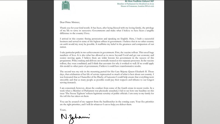 Nadhim Zahawi letter